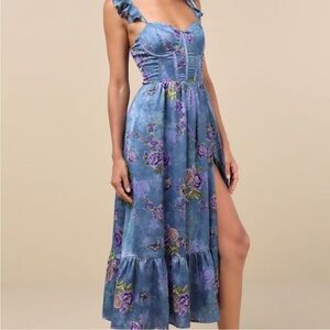 Lulu's Blue Tie Front Sundress Sweetheart Midi XS